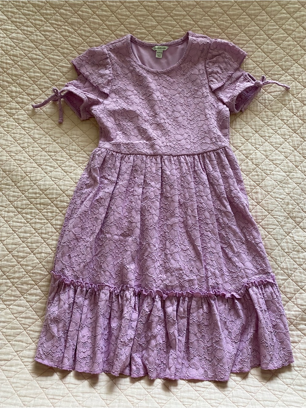 Lavender Lace Girls' Dress with Tie Sleeves